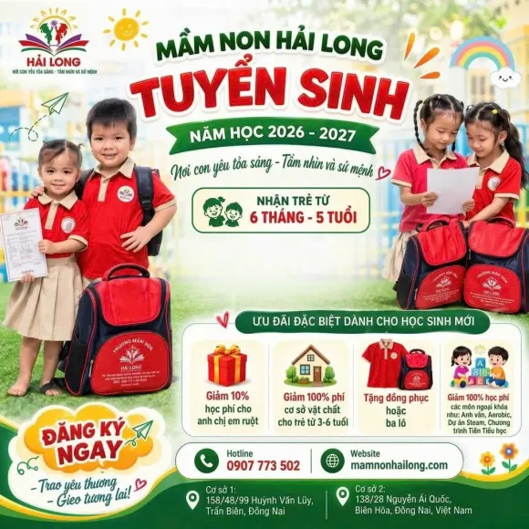 Tuyển Sinh Mầm Non Hải Long Năm Học 2026–2027 – Nhận Trẻ Từ 6 Tháng Đến 5 Tuổi